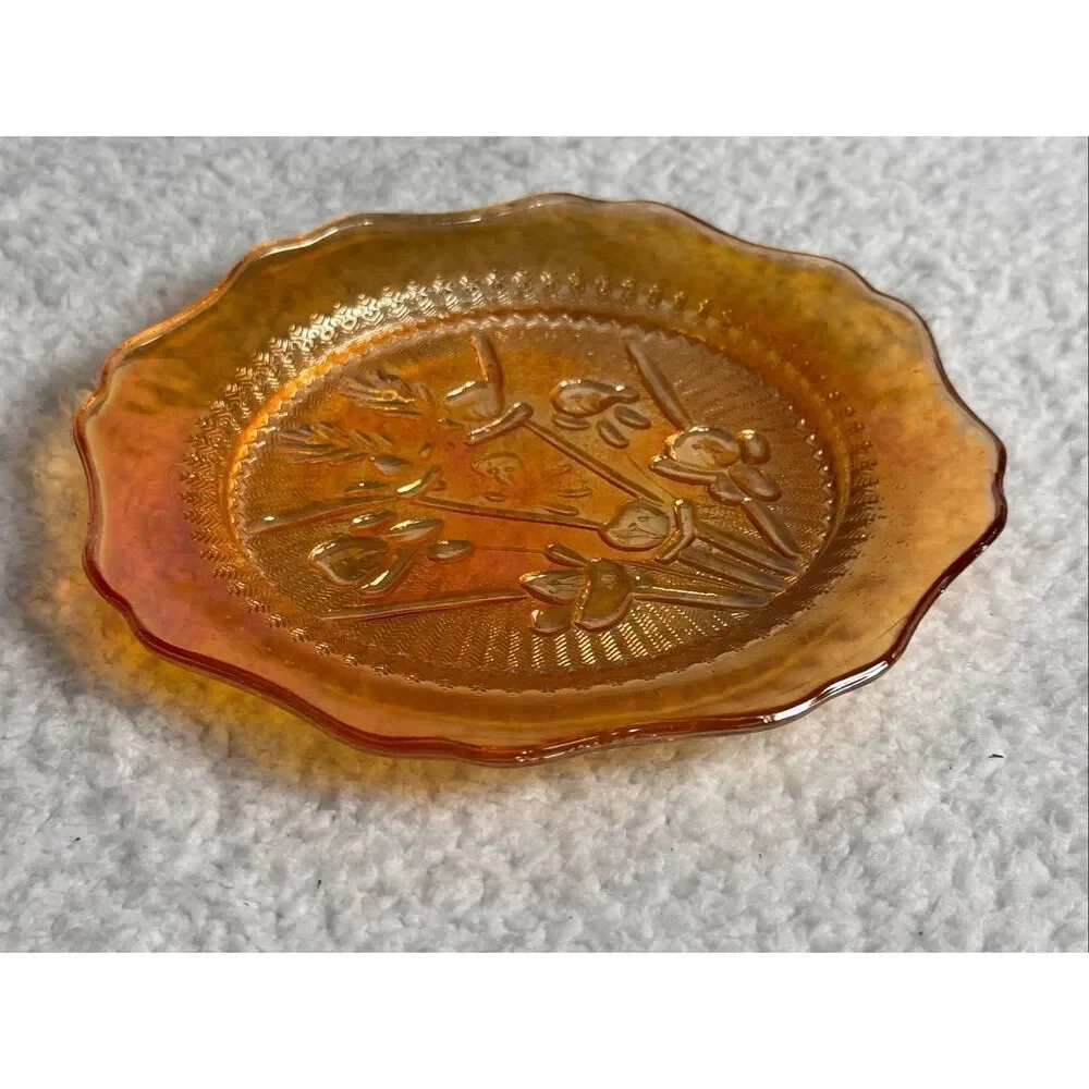 Vintage Jeanette Glass Marigold Iridescent Iris & Herringbone Carnival Glass Des